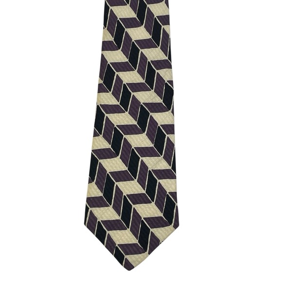 Vintage 90s Polo Ralph Lauren Silk Tie Geometric Art Deco Pattern - Picture 4 of 9
